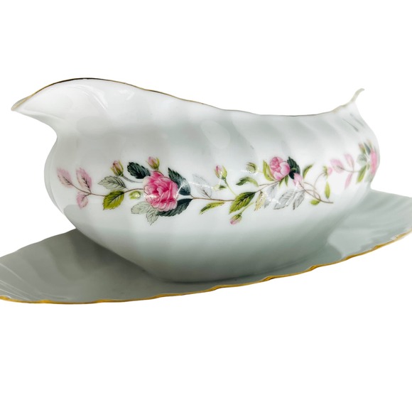 VTG Creative Fine China Regency Rose Gravy Boat with Attached Plate 2345 - Picture 2 of 5